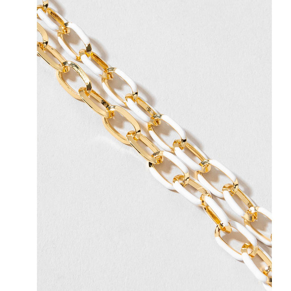 Francesca's Ellie Enamel Chain Link Choker Necklace Gold White - Picture 2 of 5